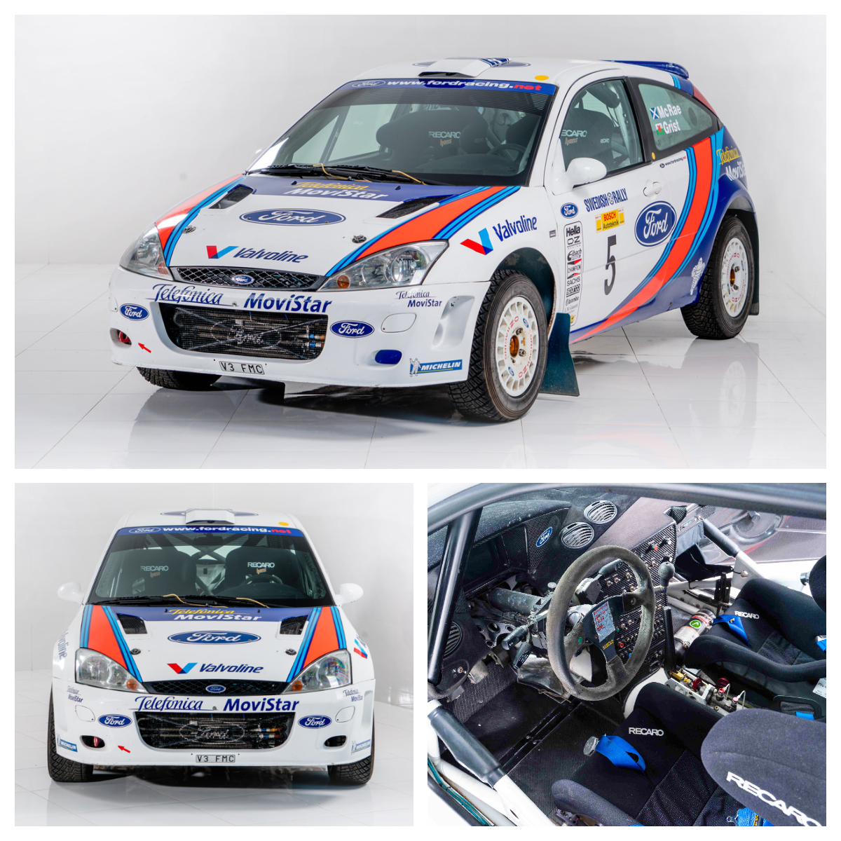 Colin McRae et Nicky Grist conduisant leur Ford Focus WRC sur une scène dans le Rallye de Monte